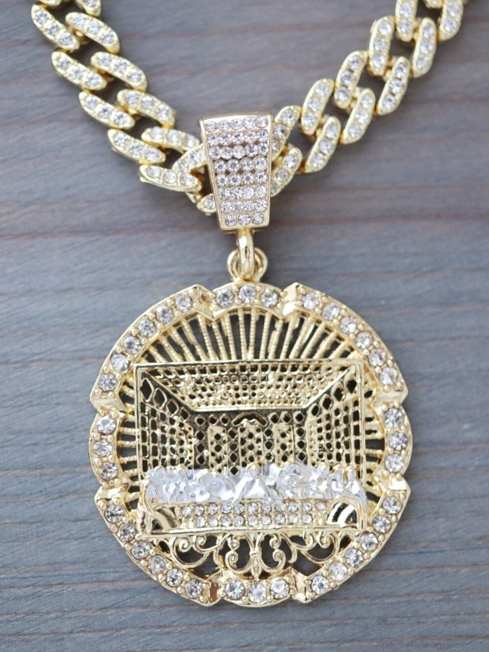 Last Supper Round Pendant Iced Out Chain Necklace 18k Gold Plated